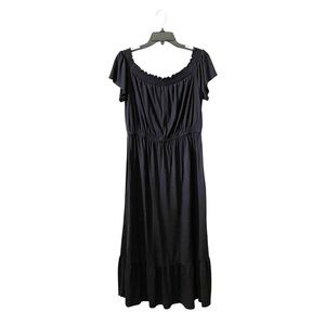 Old Navy Off The Shoulder Midi Dress Women's Size L Black Ruffle Tiered Beach